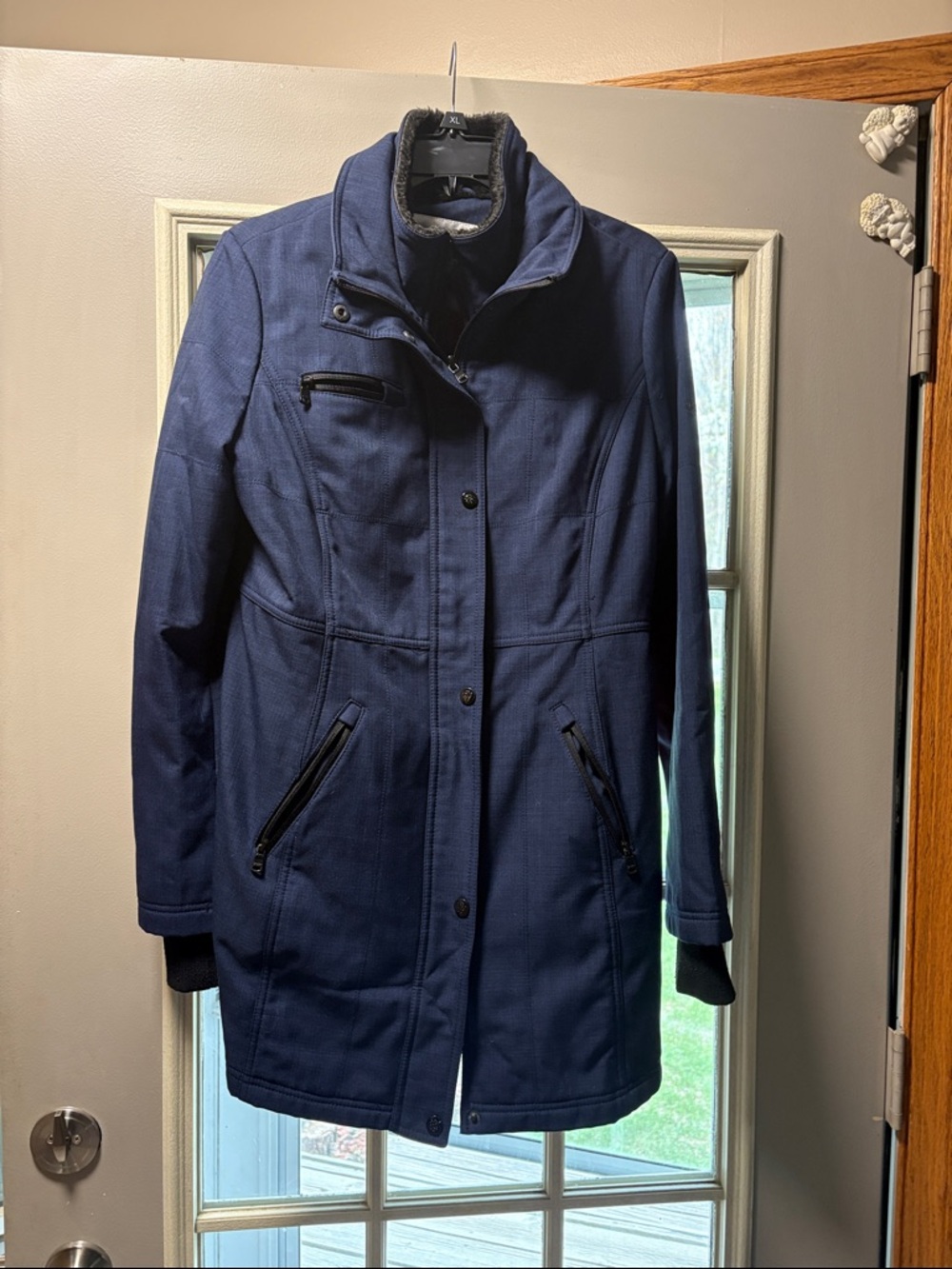 Jessica Simpson Navy Long Zip-Front Trench Coat